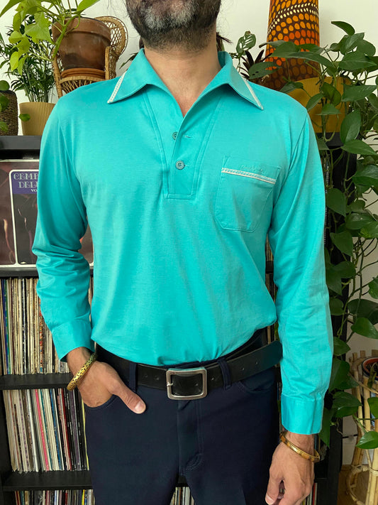 Vintage 1970s Turquoise Japanese Jack Nicklaus Golf Jersey Top