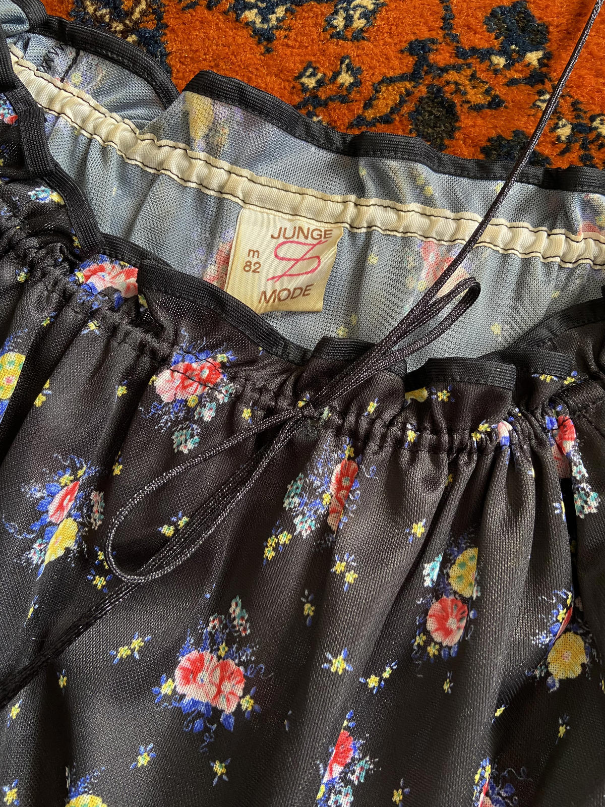 Vintage 1970s Black Floral Dress