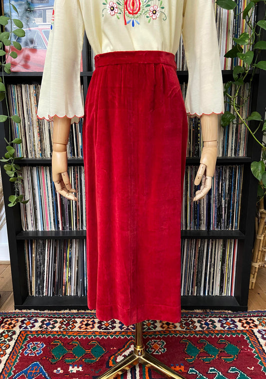Vintage 1970s Red Velvet Skirt