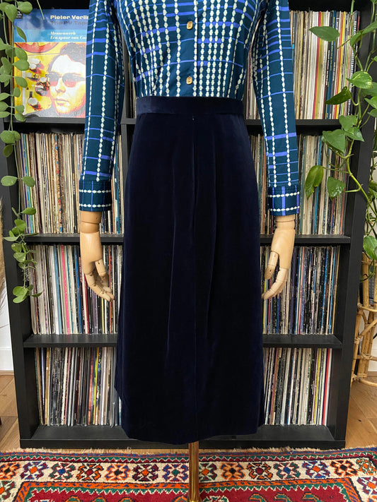 Vintage 1970s Navy Blue Velvet Skirt
