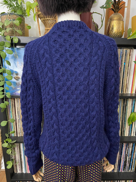 Vintage Navy Aran V-Neck Jumper