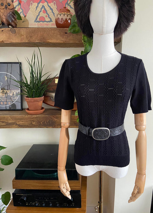 Vintage Black Floral Embossed Western Belt