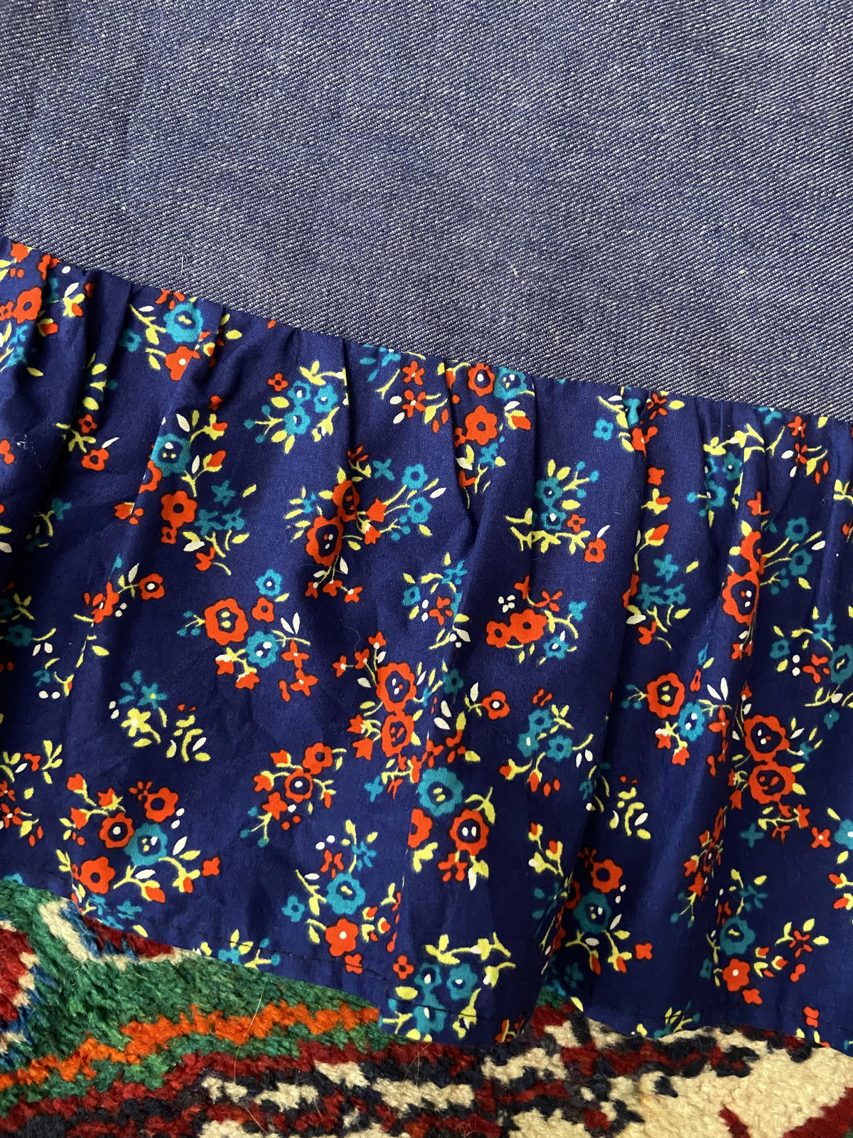 Vintage 1970s Denim Floral Prairie Maxi Skirt