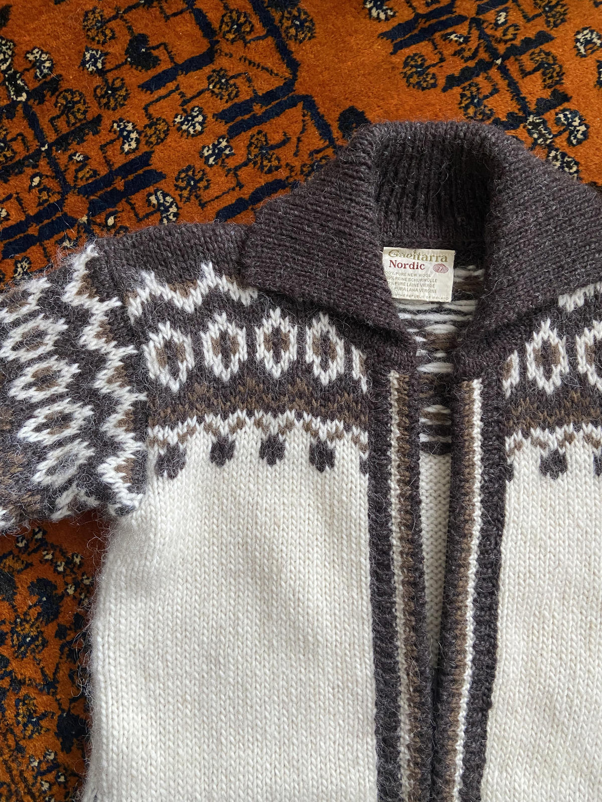 Vintage 1980s Cream Brown Nordic Cardigan