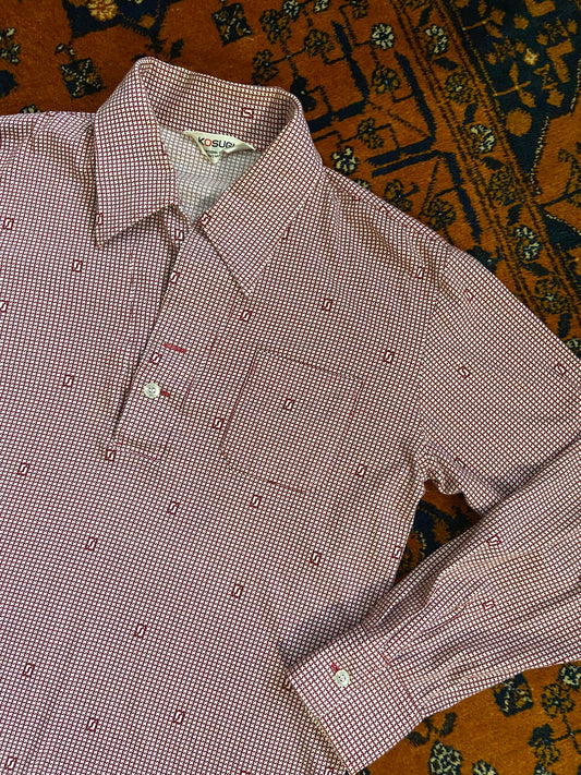 Vintage 1970s Japanese Burgundy Pattern Jersey Top