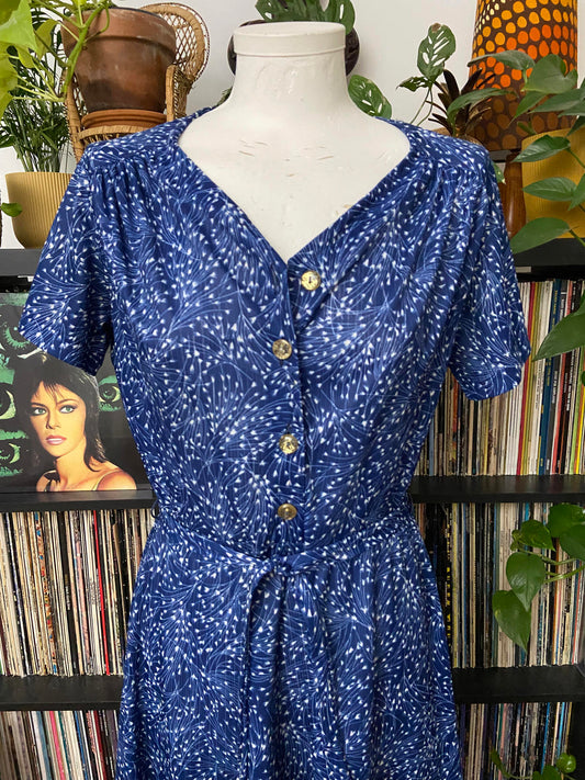 Vintage 1970s Blue Print Dress
