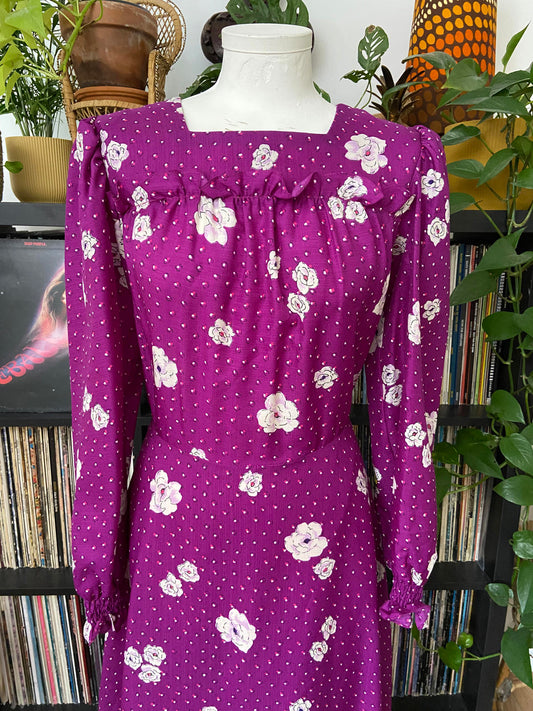 Vintage 1970s Purple Floral Maxi Dress