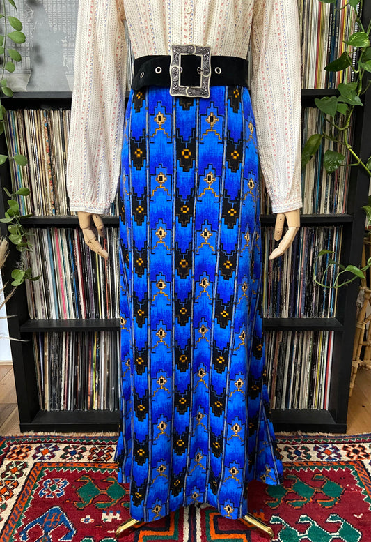 Vintage Japanese Blue Print Maxi Skirt