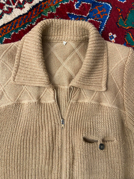 Vintage 1970s Beige Italian Chunky Knit Cardigan