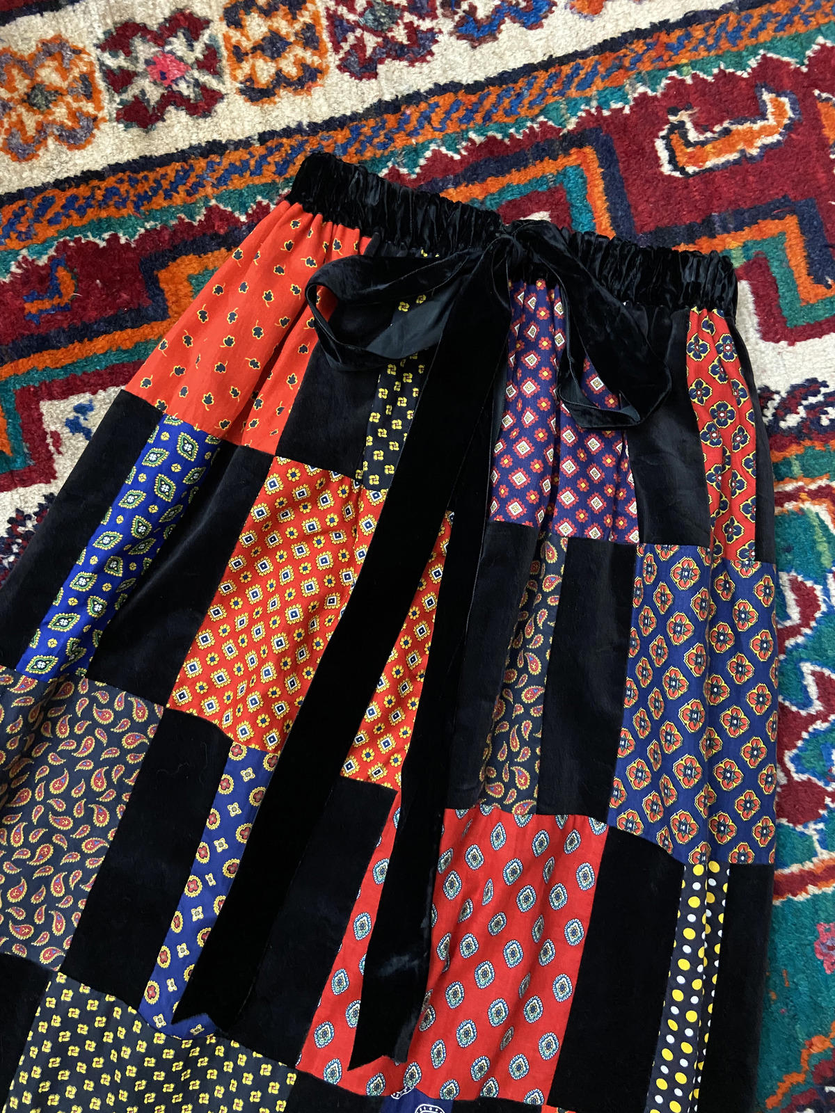 Vintage 1970s Mr Hank Velvet Patchwork Maxi Skirt