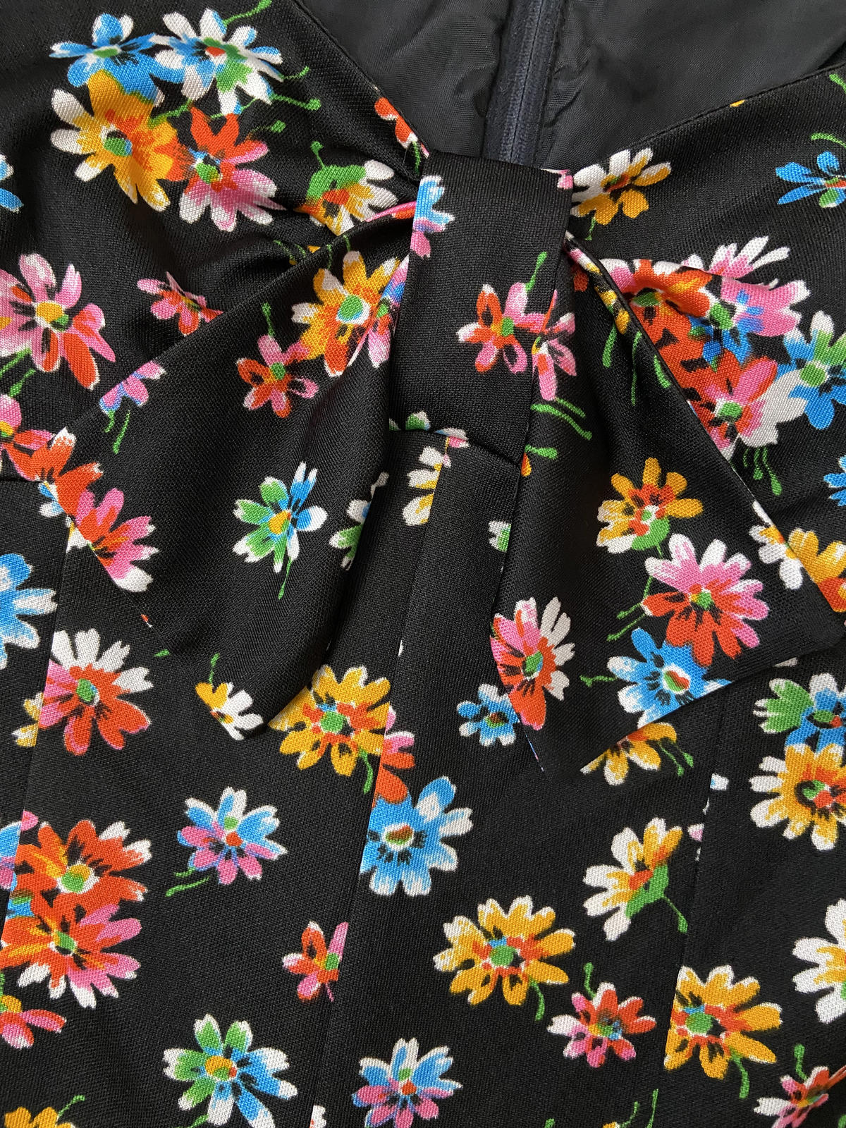 Vintage 1970s Black Floral Mini Dress