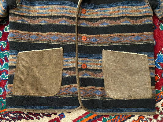 Vintage Suede & Wool Aztec Patterned Sherpa Jacket