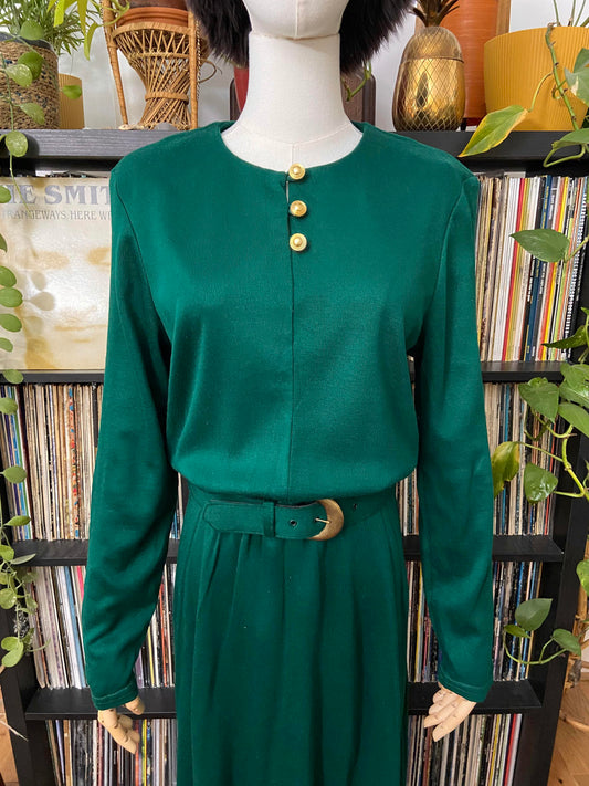 Vintage 1980s Green Belted Dress