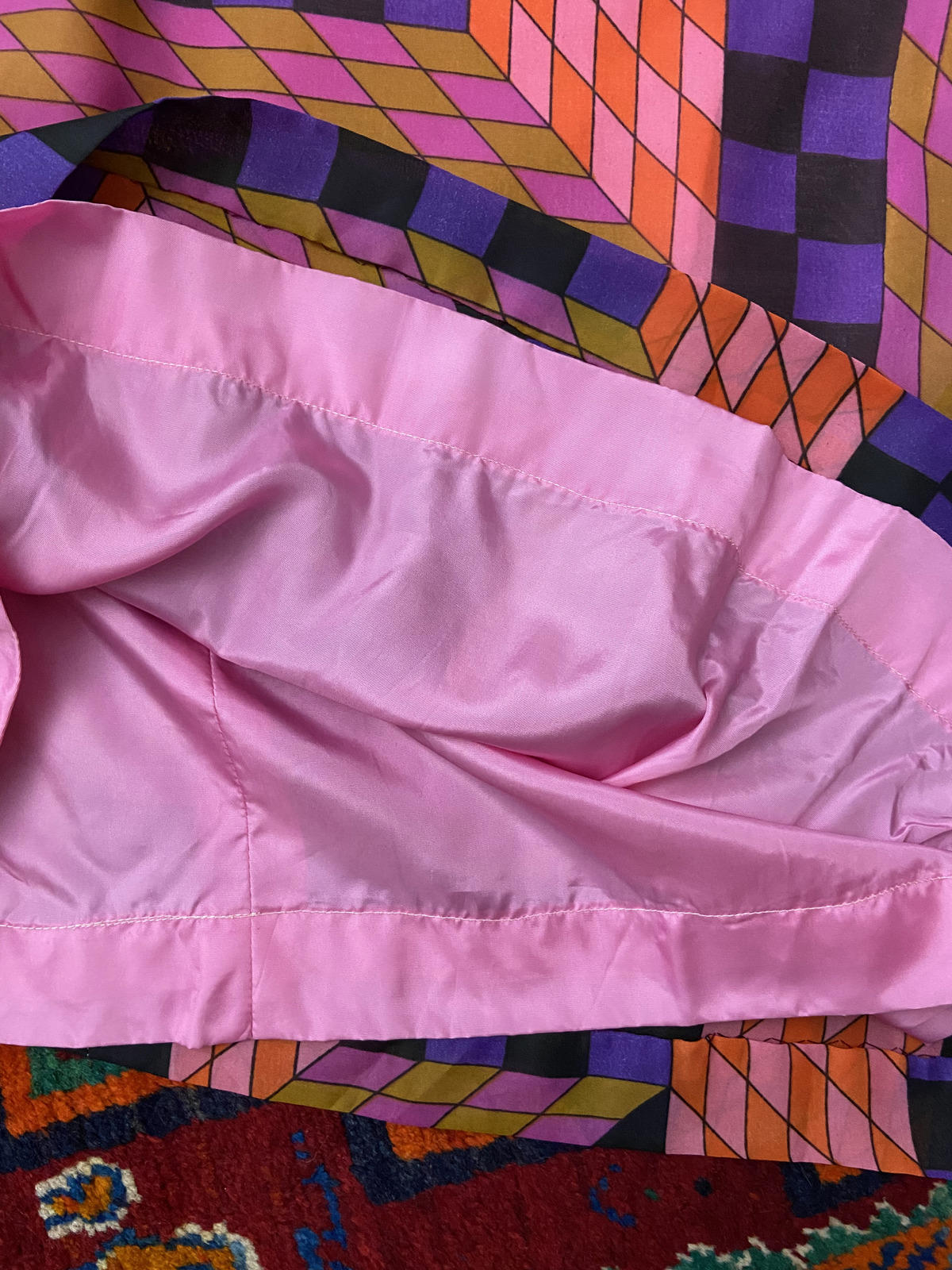 Vintage 1960s Pink Geometric Print Maxi Dress