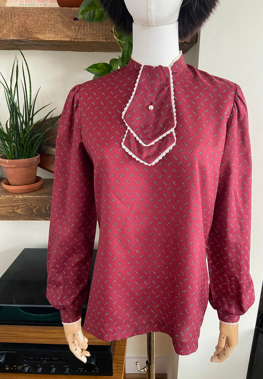 Vintage 1970s Burgundy Bib Blouse