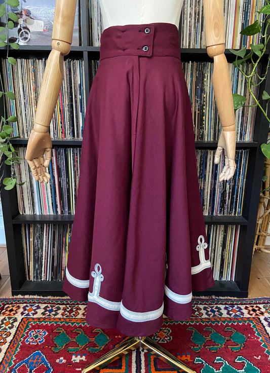 Vintage Burgundy Marching Band Swing Skirt