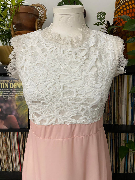 Pale Pink Lace Detail Maxi Dress