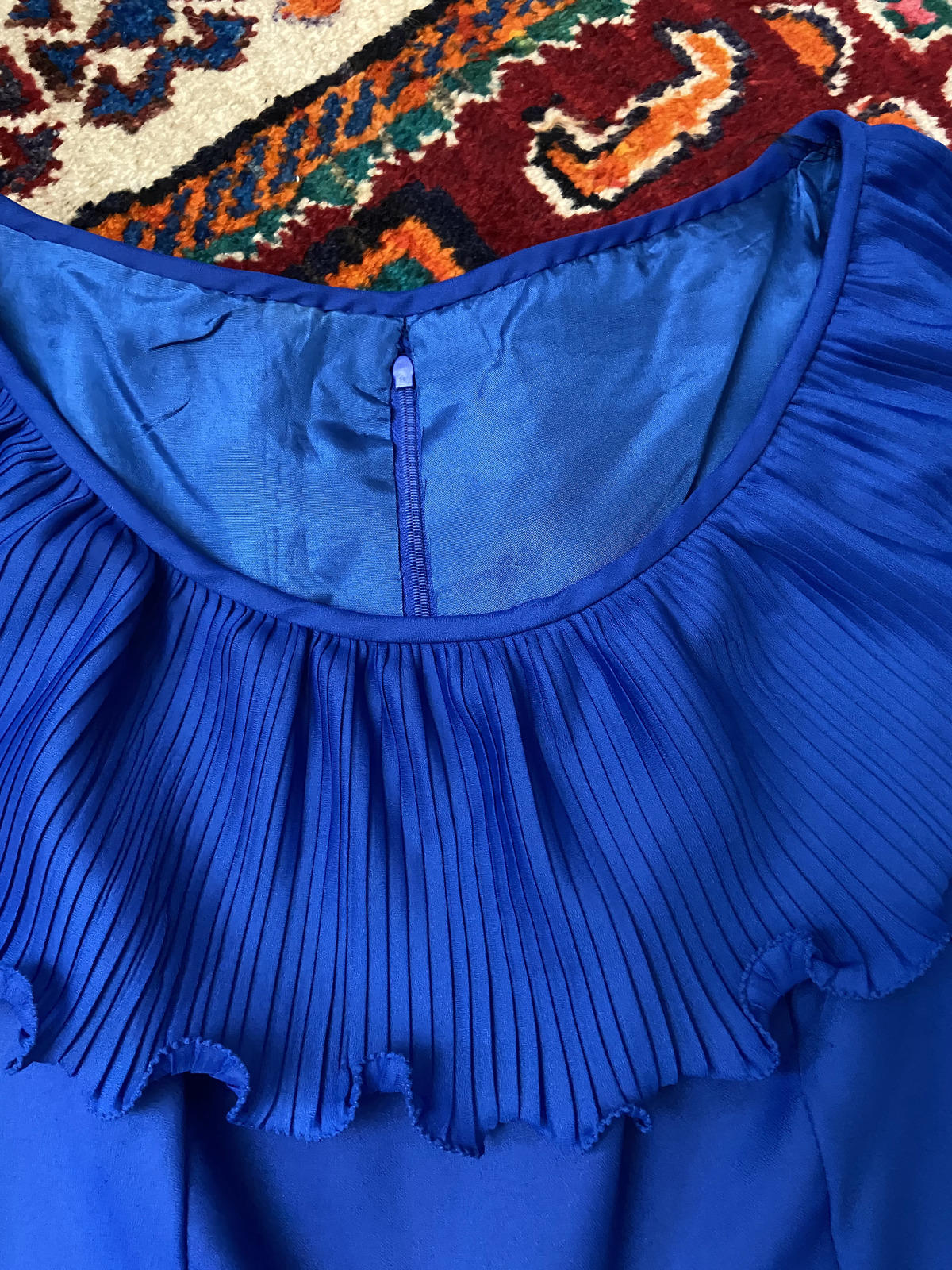 Vintage 1970s Royal Blue Ruffle Collar Dress