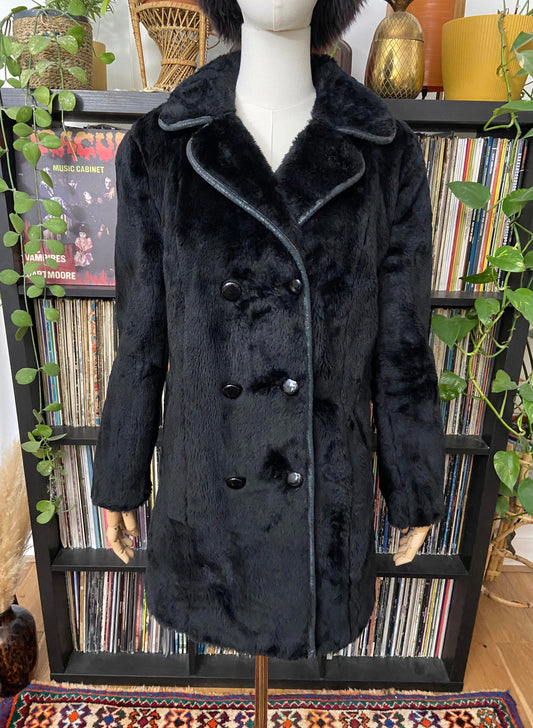 Vintage 1970s Black Faux Fur Coat