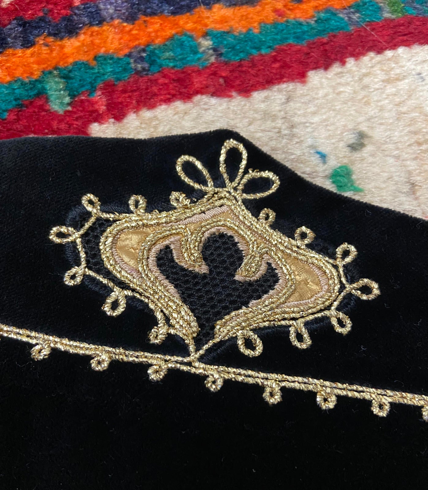 Vintage 1970s Black Gold Trim Velvet Skirt