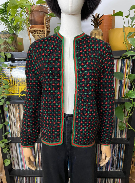 Vintage 1980s Black Tyrolean Cardigan