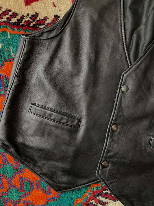 Vintage Black Leather Waistcoat