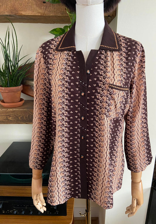 Brown Cream Metallic Print Shirt