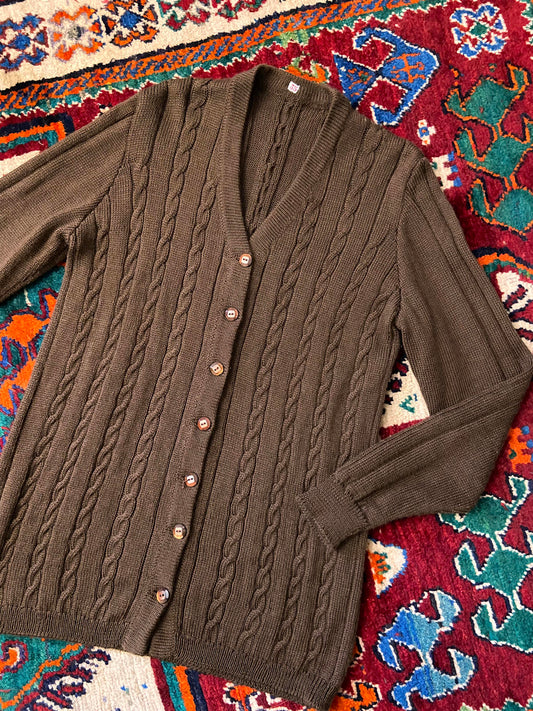 Vintage 1970s Brown Cable Knit Cardigan