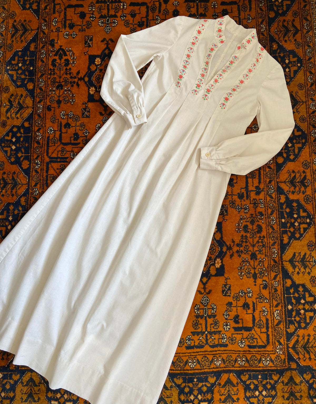 Vintage 1970s Rare Cream Folk Maxi Dress