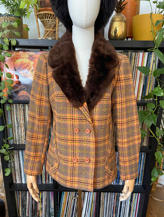 Vintage 1970s Orange Plaid Penny Lane Jacket