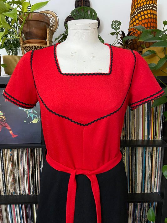 Vintage Red Black Ric Rac Dress