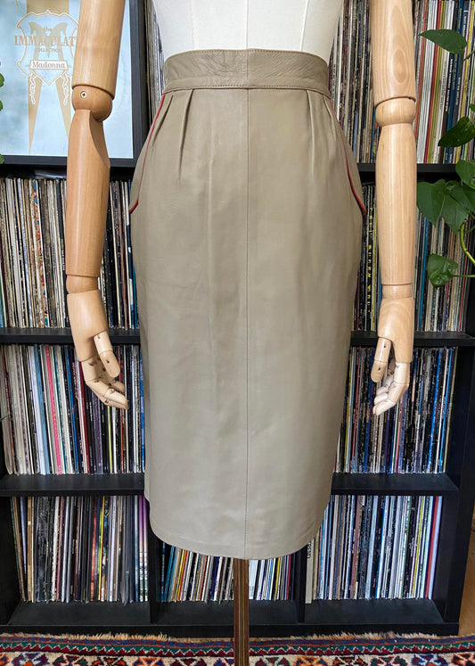 Vintage 1980s Taupe Leather Skirt