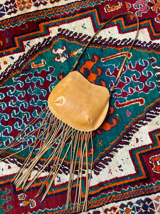 Tan Leather Long Fringed Bag