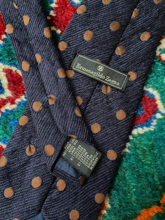 Vintage Ermenegildo Zegna Navy Polka Dot Tie