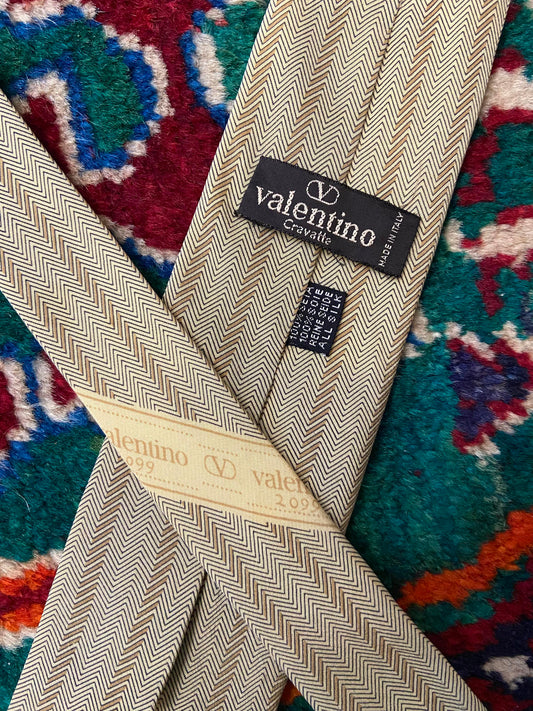 Vintage 1970s Beige Valentino Silk Tie