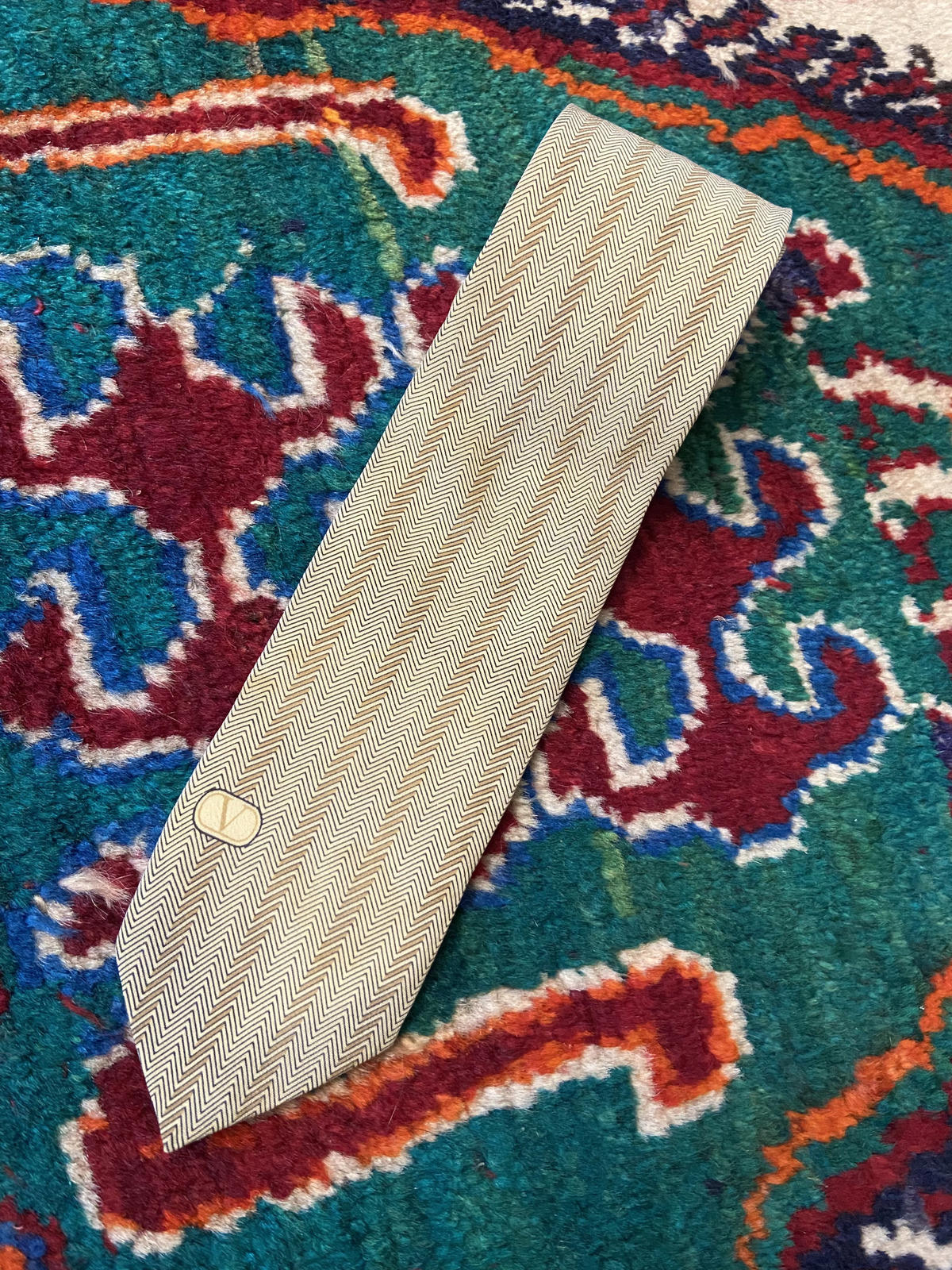 Vintage 1970s Beige Valentino Silk Tie