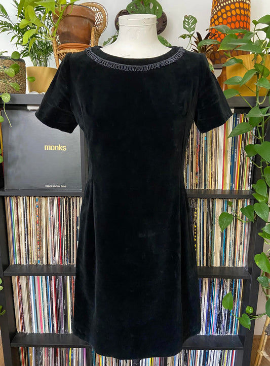 Vintage 1960s Black Beaded Velvet Dress