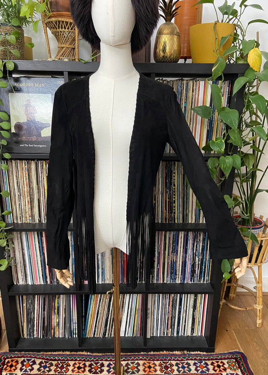 Black Suede Fringe Lightweight Jacket