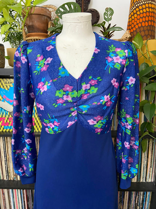 Vintage 1970s Blue Glitter Dress