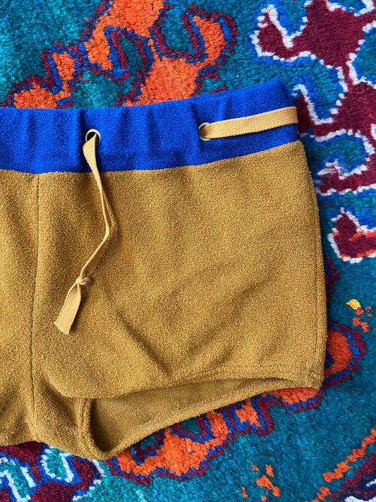 Vintage 1970s Mustard Blue Swimming Shorts