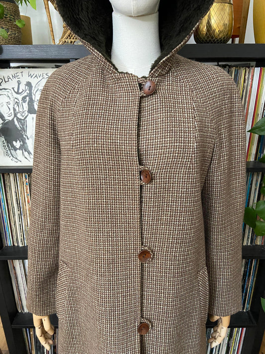 Vintage 1970s Brown Hooded Coat