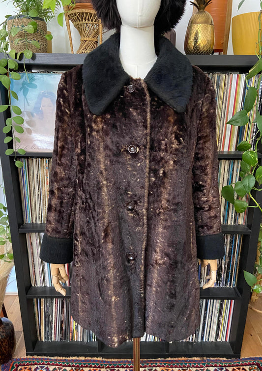 Vintage 1970s Brown Faux Fur Afghan Coat