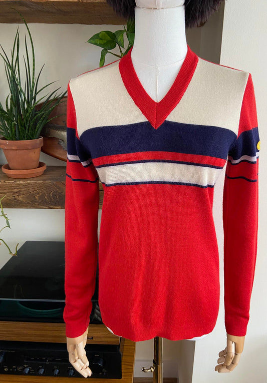 Vintage 1970s Red Colour Block Jumper