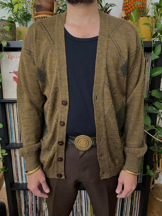Vintage 1980s Italian Brown Argyle Cardigan