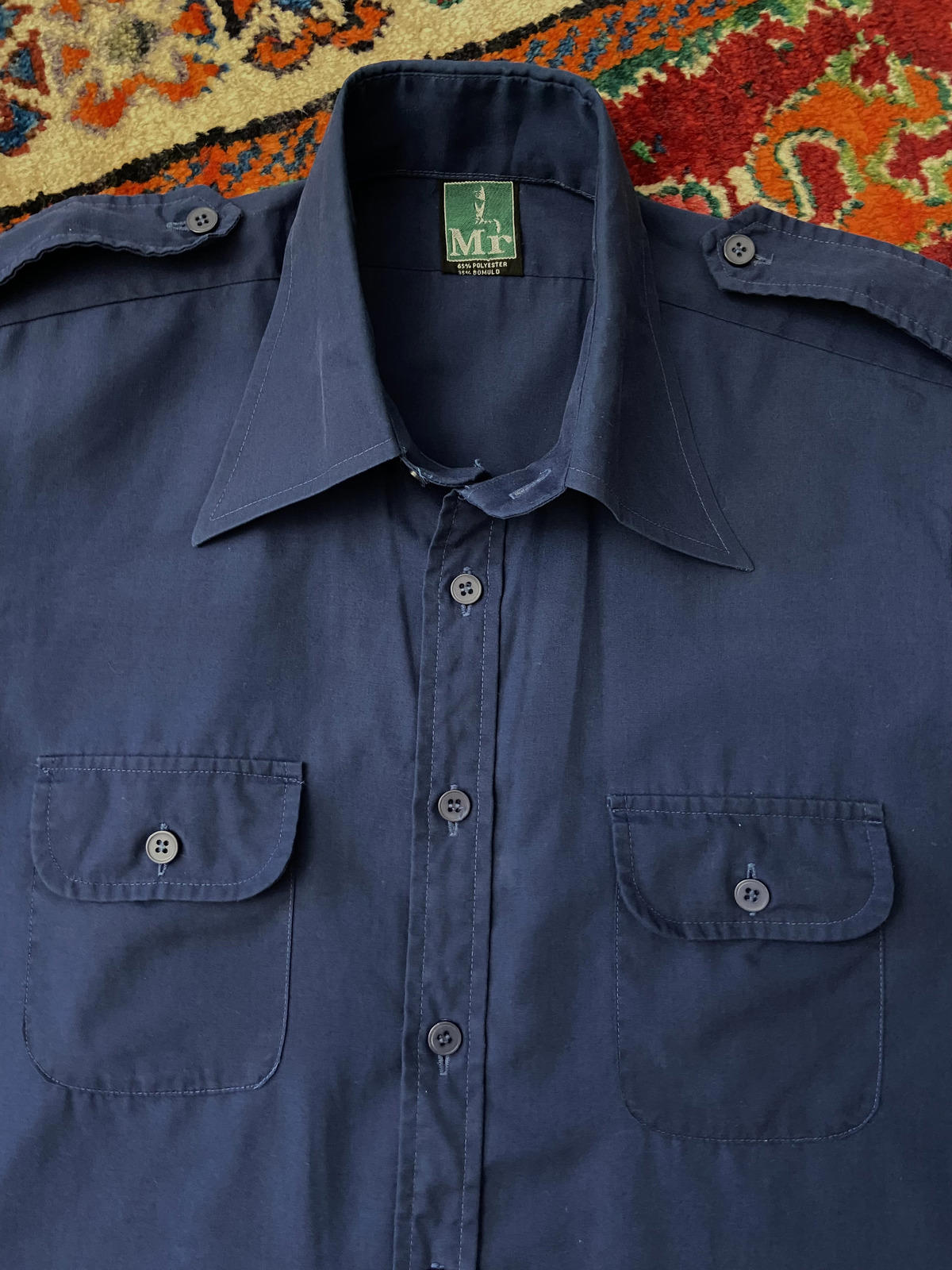Vintage 1970s Danish Navy Dagger Collar Shirt With Epaulettes