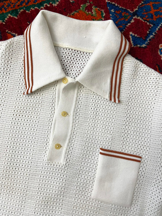 Vintage 1970s Crochet Knit Polo Shirt