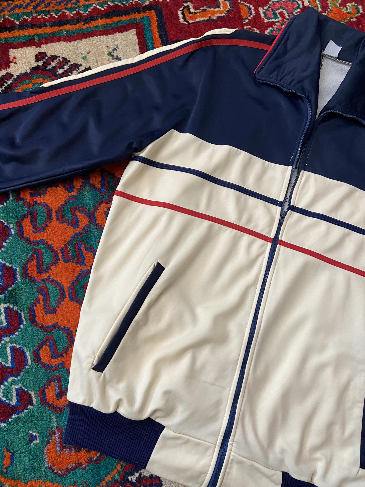 Vintage 1980s Cream & Navy Track Top