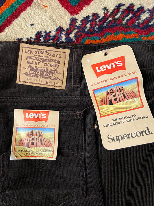 Vintage Chocolate Brown Deadstock Levi's Supercord Trousers W29 / L36