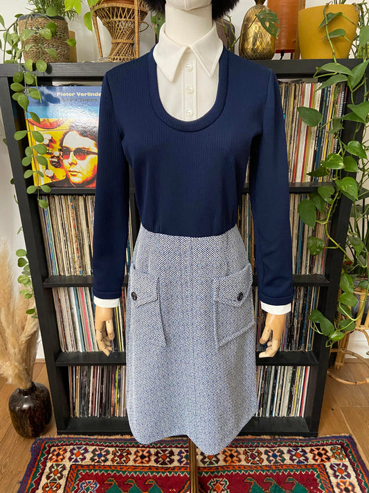 Vintage 1970s Navy All-In-One Shirt Dress