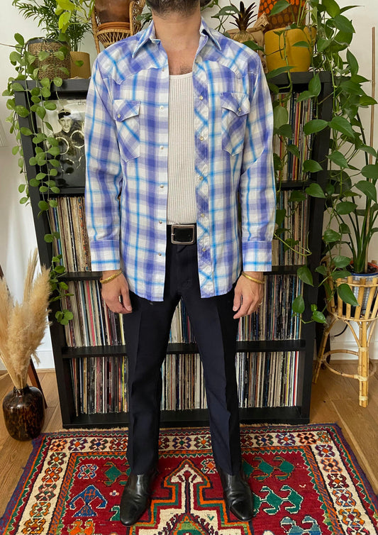 Vintage 90s Blue Wrangler Western Shirt